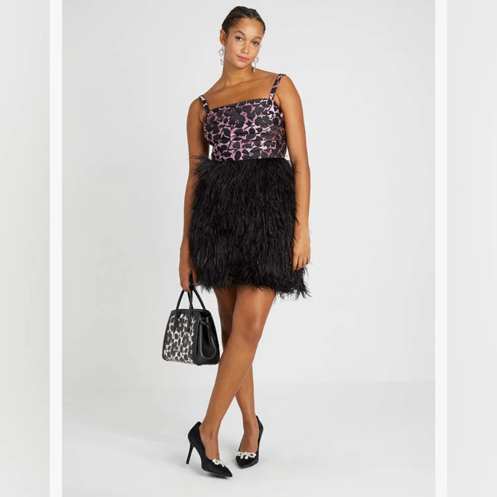 Kate Spade Rosy Garden Ostrich Feather Dress - Size 6